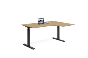 Höger hörnskrivbord med höj och sänkbart stativ, ek bordsskiva och svart stativ