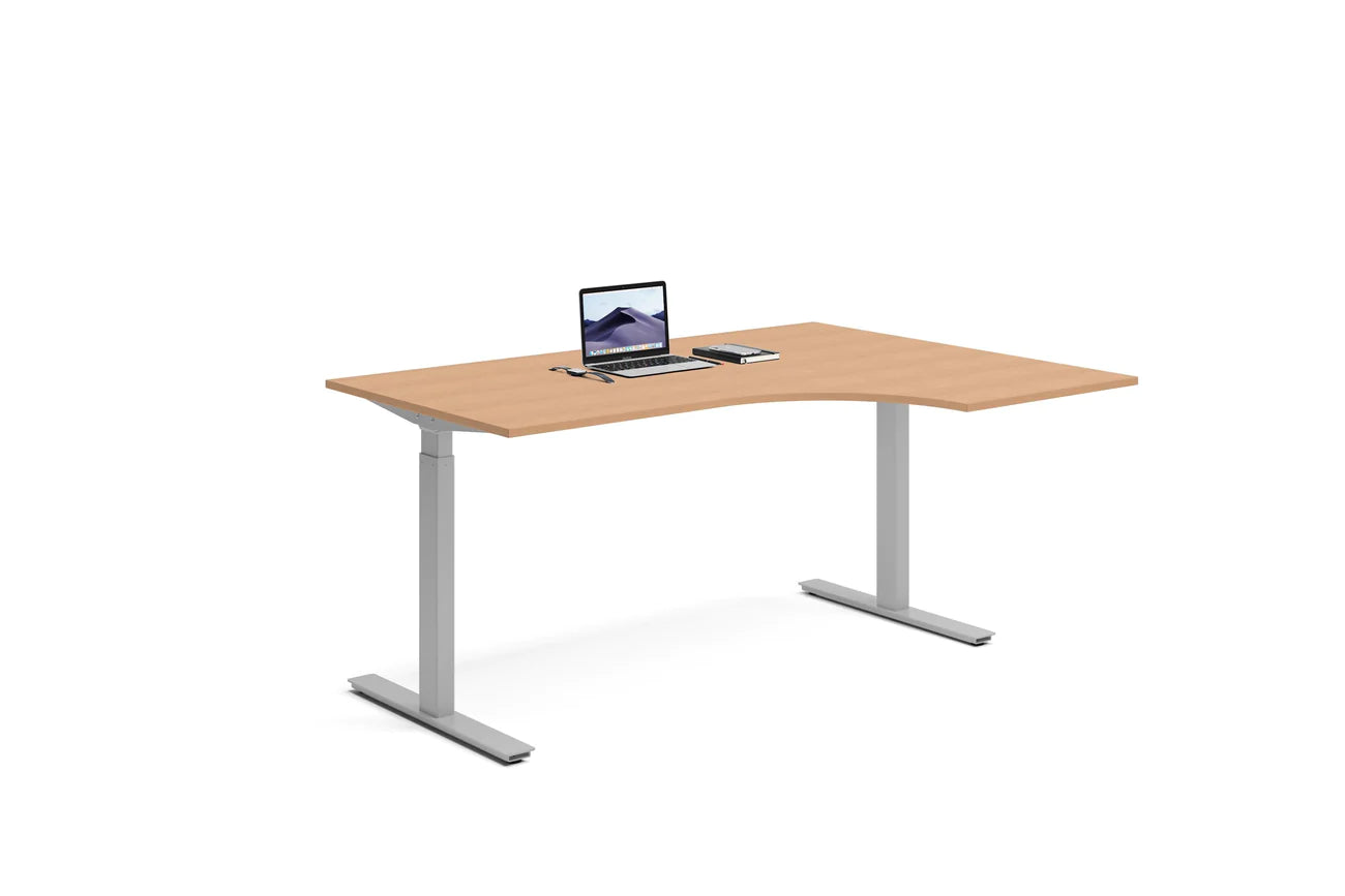 Höj och sänkbart hörnskrivbord för höger hörn, för dig att använda optimal plats på arbetsplatsen.