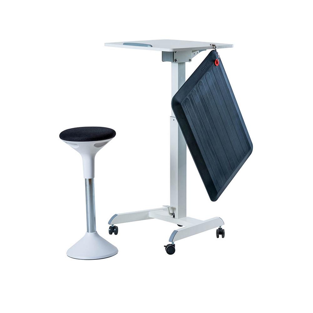 ompakt skrivbord med mobil flexibilitet som är perfekt anpassat för användning tillsammans med ståmattor för ett hälsosamt hemmakontor.